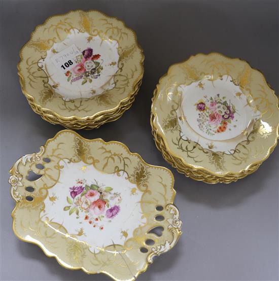A Victorian part dessert service with floral and gilt decoration